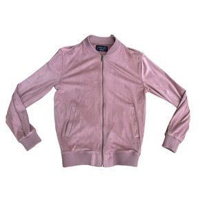 Zara Man Jacket Mens Faux Suede Ling Sleeve Soft Zip Up Stretch Pink Small